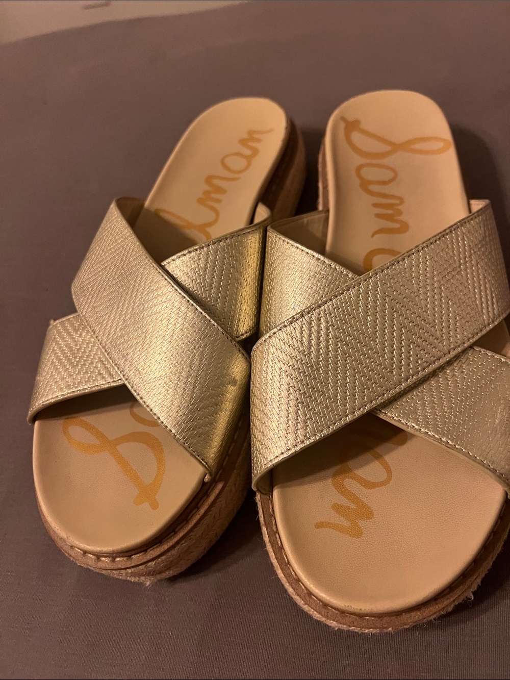 Sam Edelman Metallic Gold Crisscross Platform Sandals size 11W